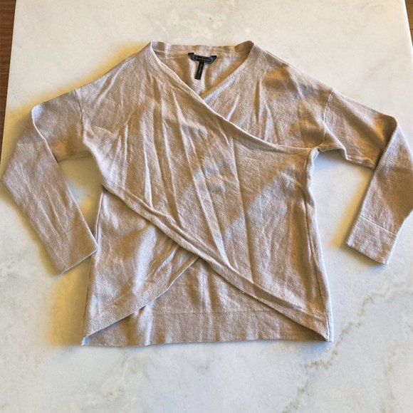 BCBG Max Azria Florinda v neck merino wool & alpaca sweater, beige / camel / tan - Picture 3 of 11